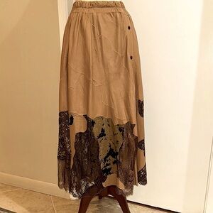 Vintage Leather Lace Genuine Soft Pull On Snap Maxi Moucx of Marseilles Skirt